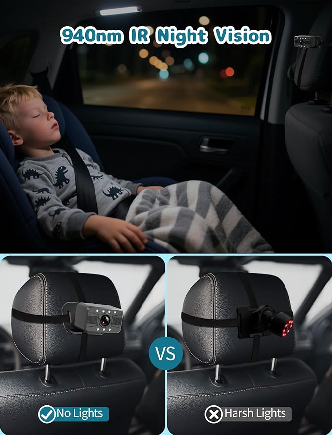 Baby Car Camera -7 Inch Split Screen with Dual Seat Cameras, Night Vision, HD 1080P - USB Powered Easy Install Rear Facing Baby Car Monitor - Perfect for 2Kids/Twins