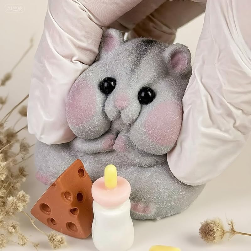 Handmade Taba Squishy Hamster Toy, Cute Squishy Hamster Fidget Toy, Realistic Hamster Toy, Soft Silicone Mochi Furry Toy, Stress Relief Gift for Adults & Kids, Sensory Anxiety Plushie (Gray)