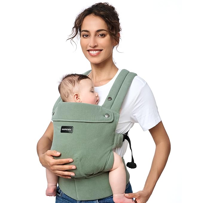 Momcozy Baby Carrier with Natural Cotton Linen, Built to Last, Ergonomic Design, 7-44lbs for Infant and Toddler, Lightweight and Comfortable, Hands-Free for Moms&Dads, Sage Green