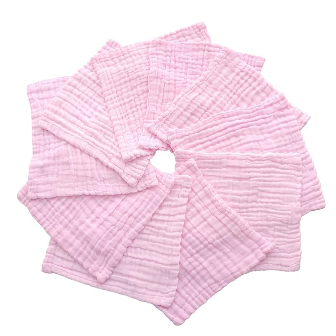 MUKIN Baby Washcloths - Natural Cotton Baby Wipes - Soft Newborn Face Towel for Sensitive Skin - 10 Pack, 12x12 inches