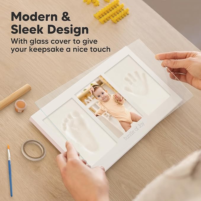 Baby Hand and Footprint Kit - Clay Handprint Keepsake Frame, Newborn Nursery Picture Frame, Personalized New Mom Gifts for Baby Shower & Registry (Petal Pink)