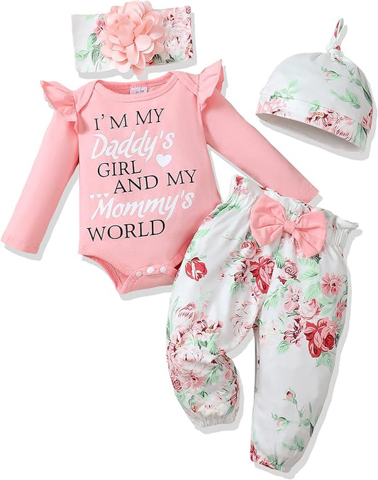 Renotemy Newborn Baby Girl Clothes Outfits Infant Romper Ruffle Floral Pants Cute Toddler Baby Girl Clothes Set
