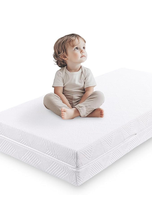 BABELIO Ergonomic Zoning Crib Mattress Dual-Sided Memory Foam Waterproof 6" Thick Toddler Mattress with Zipper Cover, Fits Standard Crib