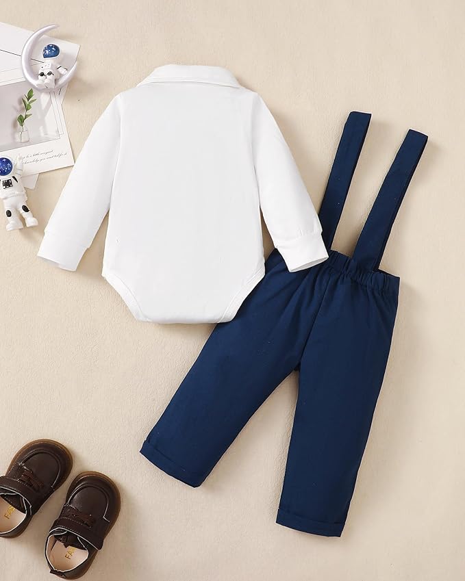 Newborn Baby Boy Clothes Gentleman Wedding Suit Infant Outfits Formal Dress Shirt+Bowtie+Suspender Pants