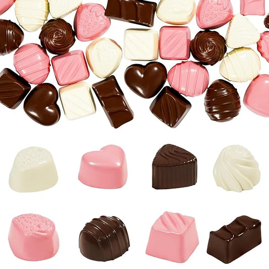 Hiawbon 24 Pcs Fake Chocolate Valentine's Artificial Food Chocolate White Pink Chocolates Mixed Color Chocolate Models Bulk Candy Chocolate Models Simulation Chocolate for Valentine's Gift DIY Crafts