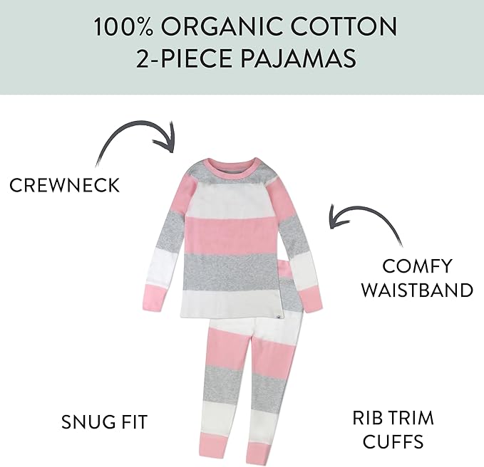 HonestBaby baby-girls 2-piece Pajamas Sleepwear Pjs 100% Organic Cotton for Baby, Toddler, Kids, Girl