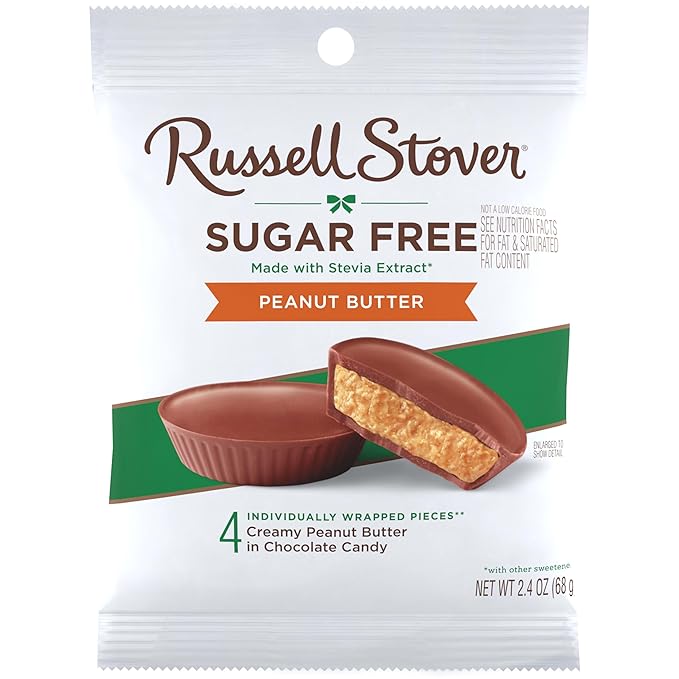 RUSSELL STOVER Sugar Free Peanut Butter Chocolate Candy, 2.4 oz. bag (Pack of 10)