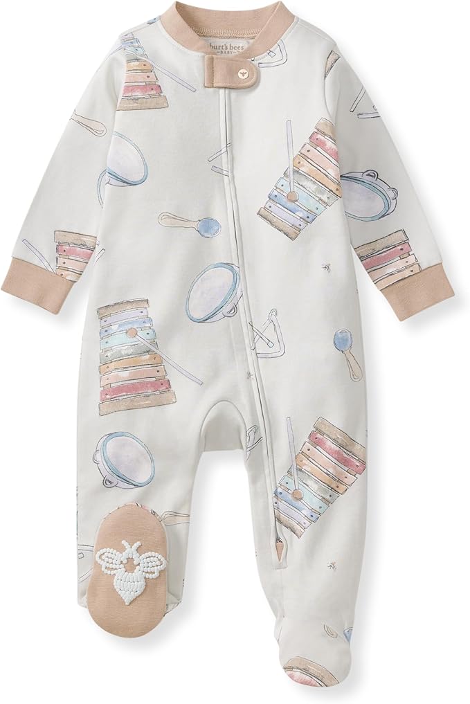 Burt's Bees Baby Baby Girls Pajamas, Zip Front Non-Slip Footed Sleeper Pjs, 100% Organic Cotton