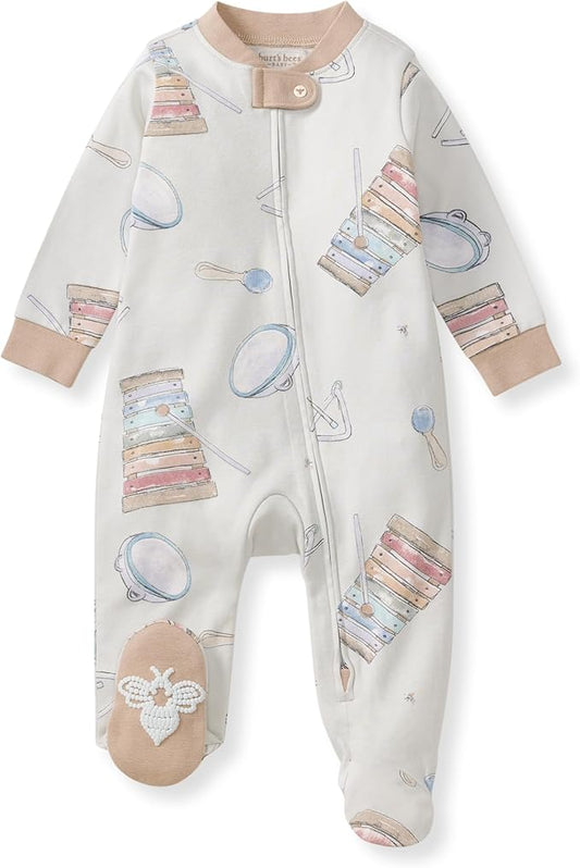 Burt's Bees Baby Baby Girls Pajamas, Zip Front Non-Slip Footed Sleeper Pjs, 100% Organic Cotton