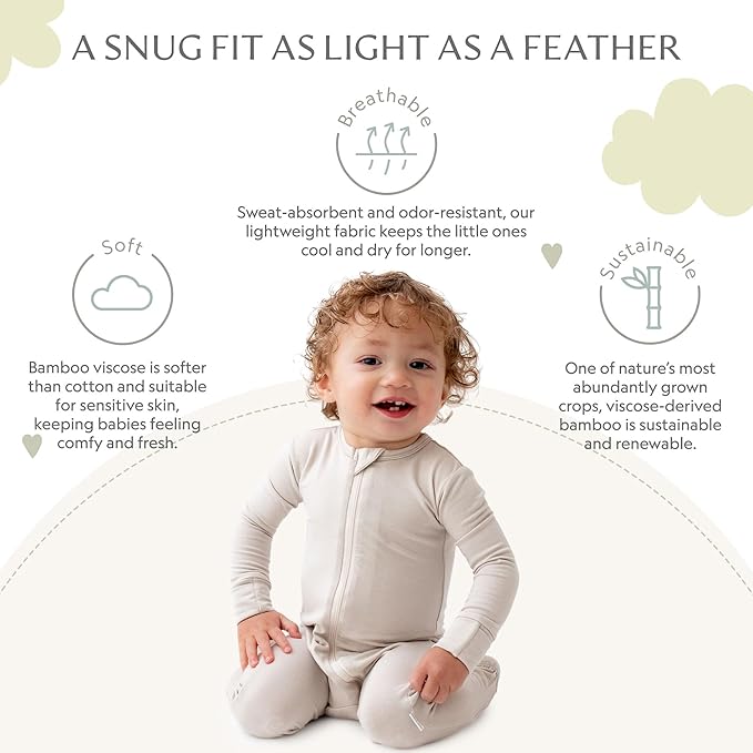 Bamboo Little Soft Baby Footie Pajamas, Baby Clothes, Newborn Sleepers, 95% Viscose and 5% Spandex, 0-24 Months