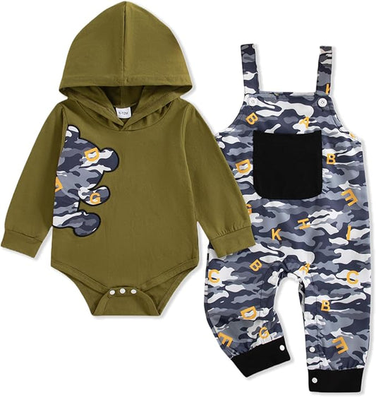 NZRVAWS Baby Boy Clothes Newborn Outfits Infant Romper Fall Winter Hoodie Pocket Pants Overalls Set NB-18M