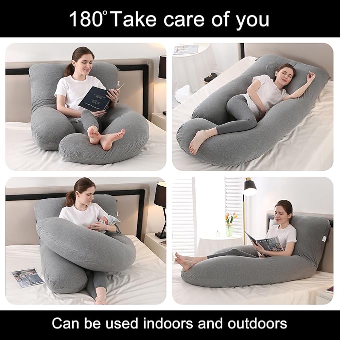 Pregnancy Pillow J-Shaped Full Body Pillow,59 inch with Jersey Cover Easy to Remove and Wash, Support Pregnant Women's Backs Legs and HIPS, Improve Sleep,Pregnancy Pillow for Women ，Dark Grey