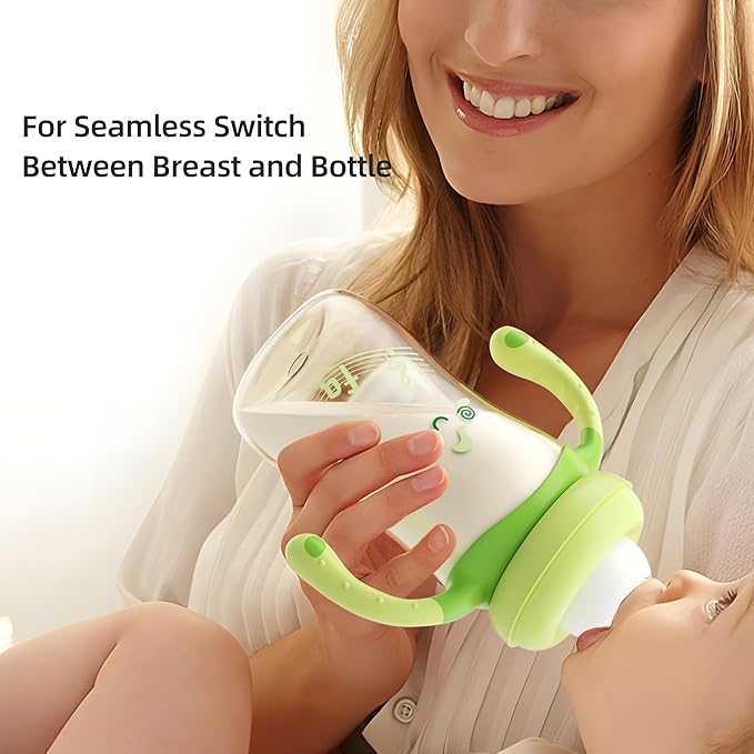 YOHKOH Natural PPSU Baby Bottle with Natural Response Nipple, Newborn Anti-Colic Baby Bottles with Handle, Wide Neck Mushroom Cap Baby Bottle (8.8oz (Pack of 4), Green1)