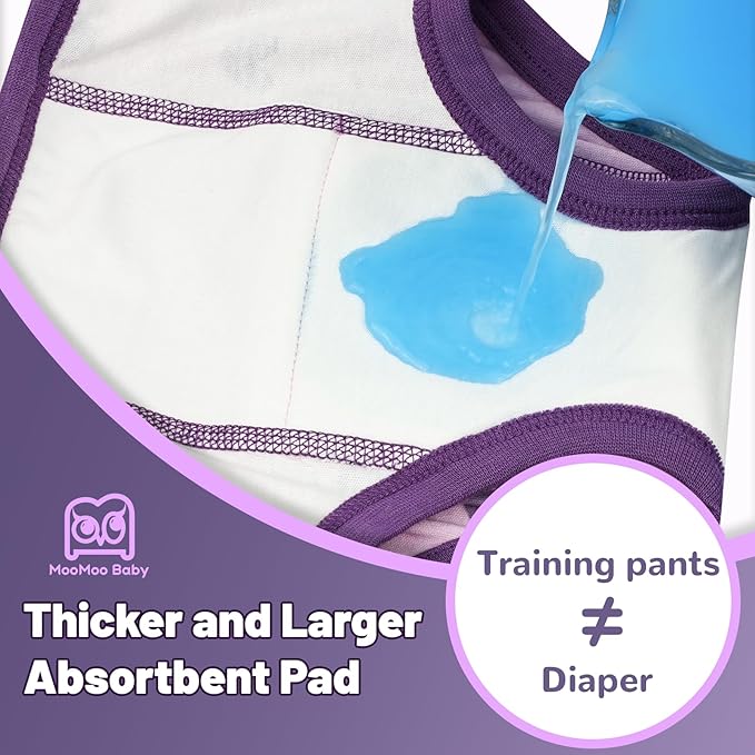 MooMoo Baby Absorbent Potty Training Pants 8 Packs Cotton Training Underwear for Girls 3T