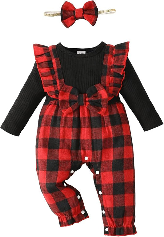Newborn Infant Baby Girl Clothes Fall Winter Plaid Long Sleeve Jumpsuit One Piece Romper Bodysuit Baby Overalls Outfits