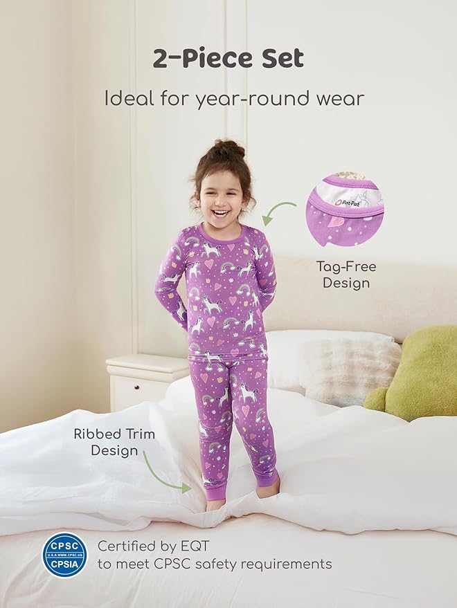 PATPAT Bamboo Viscose Pajama Sets for Toddler Boys & Girls Baby Kids, Ultra-soft Snug fit Pjs Sleepers for Birthday Holiday