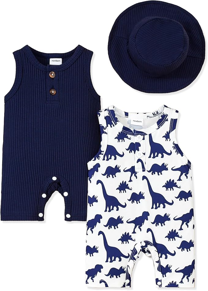 NZRVAWS Newborn Baby Boy Girl Clothes Unisex Infant Romper Pants Set Hat 4-Pack Outfits 0-12 Months 16 Pieces Toddler