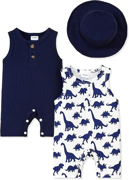 NZRVAWS Newborn Baby Boy Girl Clothes Unisex Infant Romper Pants Set Hat 4-Pack Outfits 0-12 Months 16 Pieces Toddler