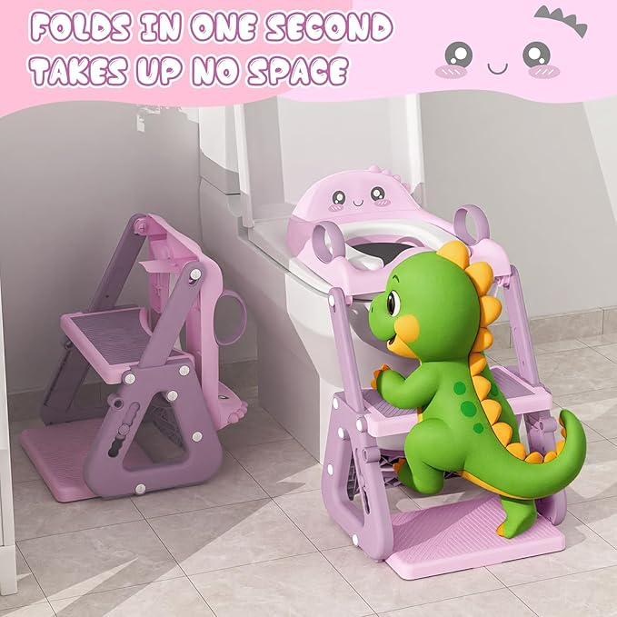 Potty Training Seat, Upgrade 2 in 1 Potty Training Toilet with Step Stool Foldable Toddler Toilet Seat for Kids Boys Girls Toddler Potty with Splash Guard Anti-Slip Pad Adjustable Ladder & Seat Height