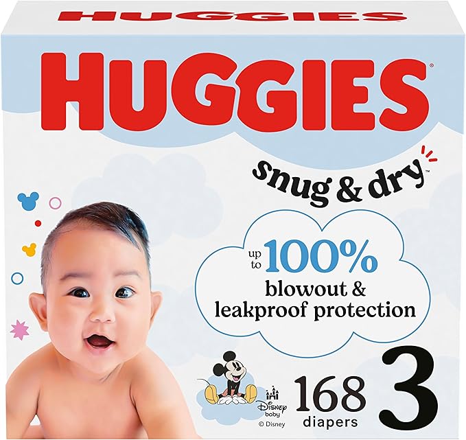Huggies Size 3 Diapers, Snug & Dry Baby Diapers, Size 3 (16-28 lbs), 168 Count, Packaging May Vary