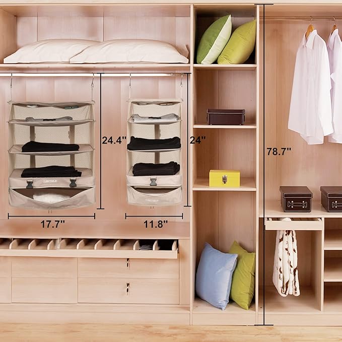 TABITORA Portable Hanging Travel Shelves Bag Packing Cube Organizer Suitcase Storage Large Capacity