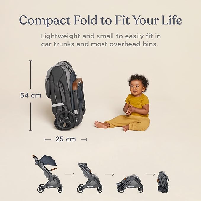 Ergobaby Metro+ Deluxe Compact Baby Stroller, Lightweight Umbrella Stroller Folds Down for Overhead Airplane Storage (Carries up to 50 lbs), Car Seat Compatible, London Grey