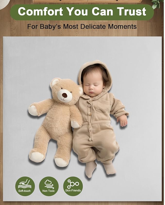 Baby Play Gym with Soft Foam Mat – Removable & Machine Washable Cover, Velvet Tummy Time Mat with 6 Sensory Toys, Non-Slip Activity Mat for Infant Development, Newborn Essentials Gift, Grey