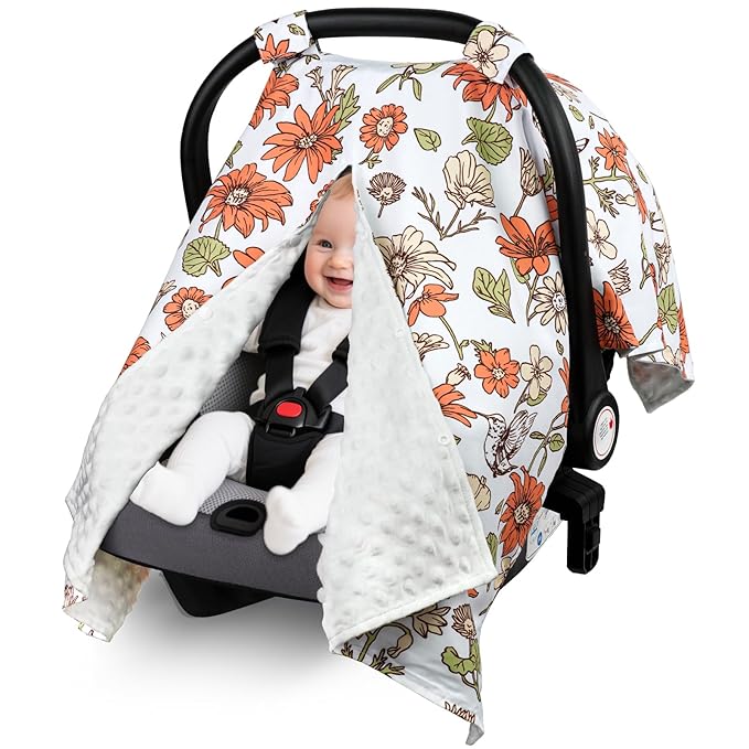 Metplus 2 in 1 Baby Car Seat Cover, Car Seat Canopy for Babies, Mom Multiuse Nursing Cover, Minky Baby Carrier Covers, Newborn Boy Girl, Peekaboo Opening