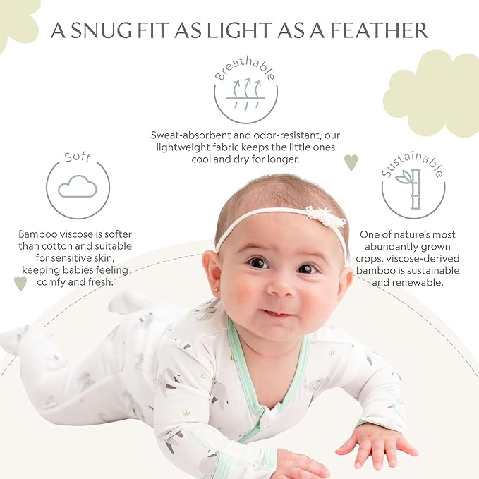Bamboo Little Soft Baby Footie Pajamas, Baby Clothes, Newborn Sleepers, 95% Viscose and 5% Spandex, 0-24 Months