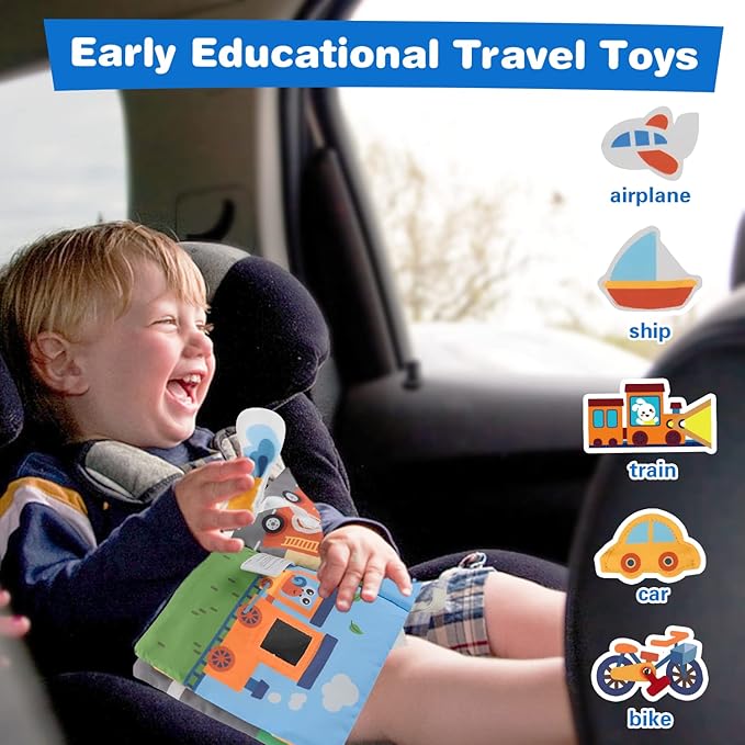 Richgv Baby Books Toys 6-12 Months, Baby Sensory Toys Activity Book Busy Book Learning Toys Travel Toys Soft Cloth Baby Books Touch and Feel Crinkle Book Infant Stroller Toys
