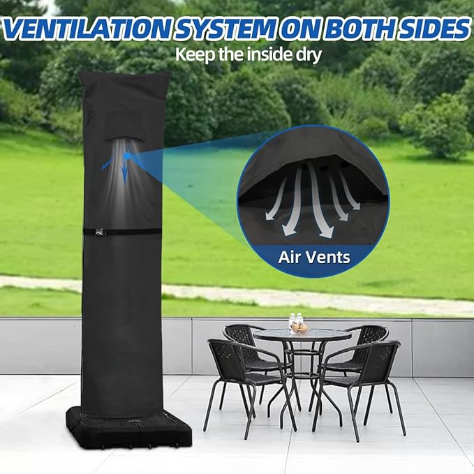 Patio Umbrella Parasol Cover with Air Vent,600D and Waterproof Cantilever Umbrella Covers, Anti-UV Umbrella Covers with Telescopic Support Pole (3-Black, Cantilever 9'-13')