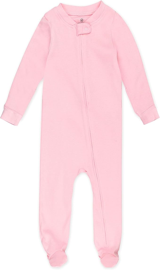 HonestBaby 2-Pack Non-Slip Footed Pajamas One-Piece Sleeper Jumpsuit Zip-Front Pjs 100% Organic Cotton for Baby Girls