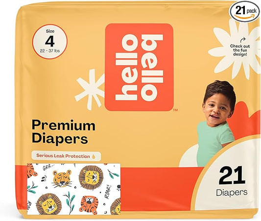 Hello Bello Diapers, Size 4 (22-37 lbs) Wild Cats, 21 Count of Premium Disposable Baby Diapers, Hypoallergenic with Soft, Cloth-Like Feel