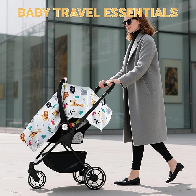 Metplus 2 in 1 Baby Car Seat Cover, Car Seat Canopy for Babies, Mom Multiuse Nursing Cover, Minky Baby Carrier Covers, Newborn Boy Girl, Peekaboo Opening