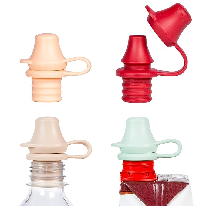 Original Water Bottle Topper for Toddlers – 100% Silicone Sippy Top Spout with Protective Cap makes the Bottle Top a Spill Proof Lid for Kids and Adults - 4 Pack - Pastel