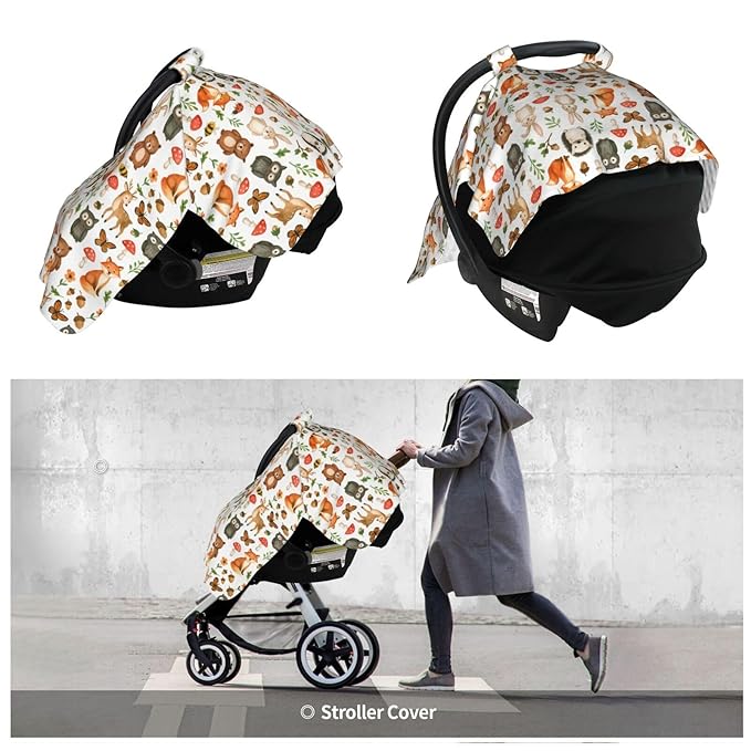 KiuLoam Woodland Animals Baby Car Seat Canopy, Nursing Cover for Mom Breastfeeding Scarf, Infant Car Seat Cover/Multiuse Baby Stroller Covers for Babies Boys Girls