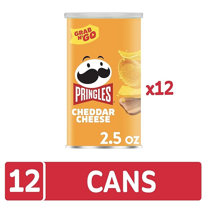 Pringles Potato Crisps Chips, Lunch Snacks, Office and Kids Snacks, Grab N' Go, Cheddar Cheese (12 Cans)
