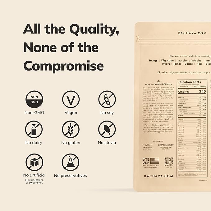 Ka’Chava Whole Body Meal Shake Chocolate 2 lb – Vegan Protein Powder with 85+ Superfoods & Greens – Plant-Based Meal Replacement with Probiotics & Digestive Enzymes – Gluten & Dairy Free (15 Servings)