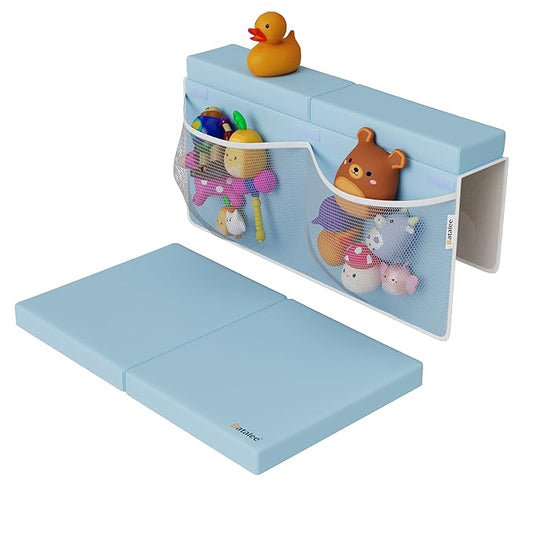 Bath Kneeler and Elbow Rest Pad Set, Premium Gift for Expecting Moms, Non-Slip Thick Kneeling Pad, Knee Saver with Toy Organizer (Large, Blue)