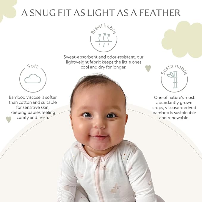 Bamboo Little Soft Baby Footie Pajamas, Baby Clothes, Newborn Sleepers, 95% Viscose and 5% Spandex, 0-24 Months