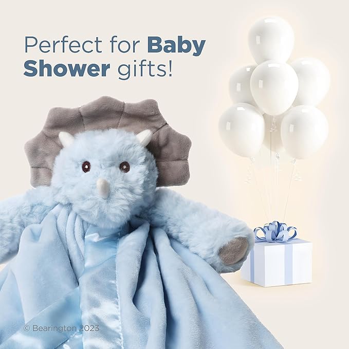 Bearington Baby Lil’ Tracer Snuggler, 15 Inch Light Blue Dinosaur Plush Stuffed Animal Security Blanket Lovey for Babies