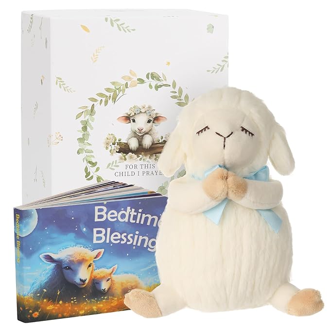 Baptism Gifts for Boys, Baptism Gifts and Newborn Baby, Christening Gifts Set, 7" Praying Lamb Plush Toy and Bedtime Blessing Board Book in Keepsake Gift Box, Ideal Easter Gifts for Kids