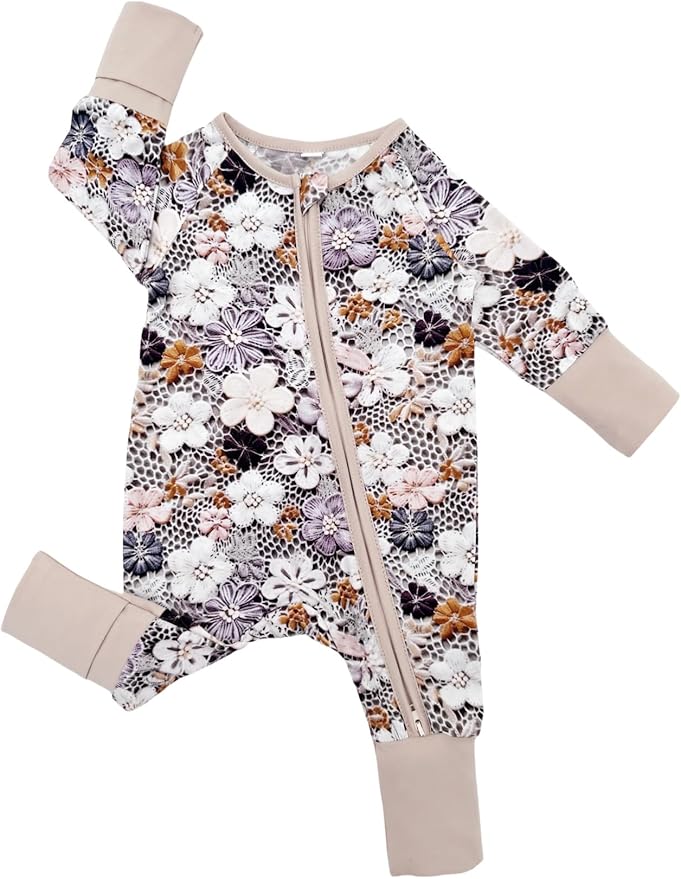 Bow Dream Bamboo Rayon Baby Boy Romper Footed Long Sleeve Footies Newborn Girl Clothes Footless with Zipper and Mitten Cuffs