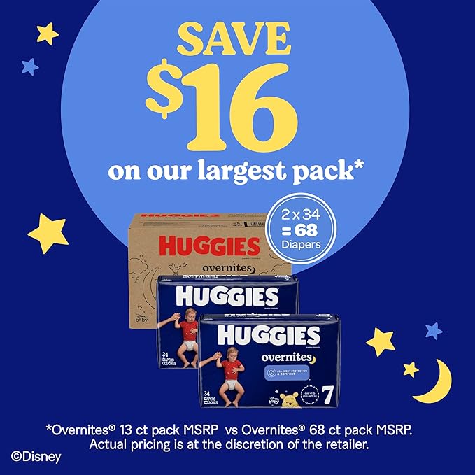 Huggies Size 7 Overnites Baby Diapers: Overnight Diapers, Size 7 (41+ lbs), 60 Ct, Packaging May Vary