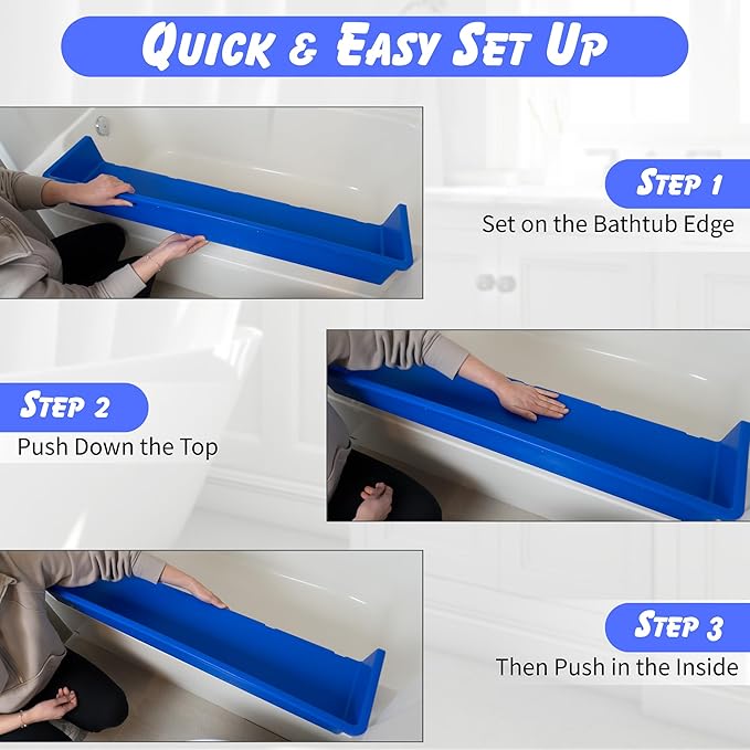 Tub Topper® Bathtub Splash Guard & Bath Shelf for Kids – Toddler Bath Tray, Bath Toys Storage & Ledge Organizer – Splash Guard for Bathtub with Suction Cups – Kids Bathroom Accessories (Blue)