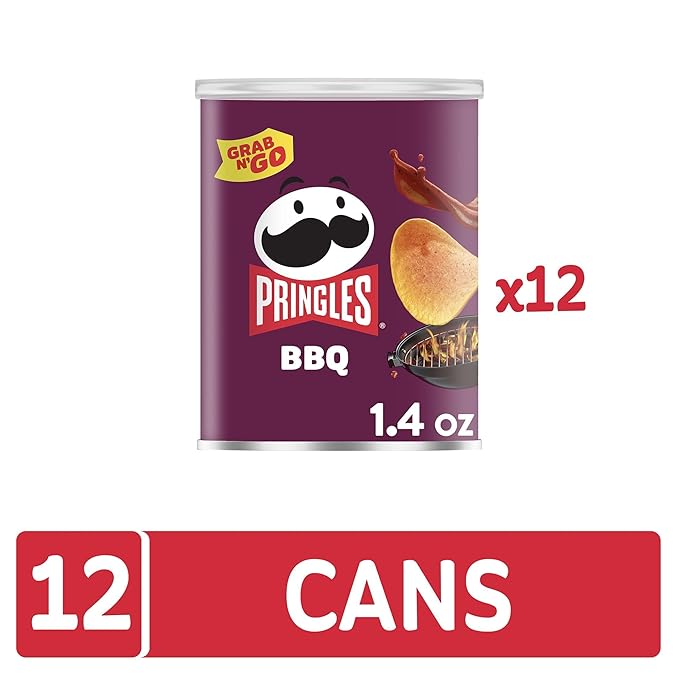 Pringles Potato Crisps Chips, Lunch Snacks, Office and Kids Snacks, Grab N' Go, BBQ (12 Cans)