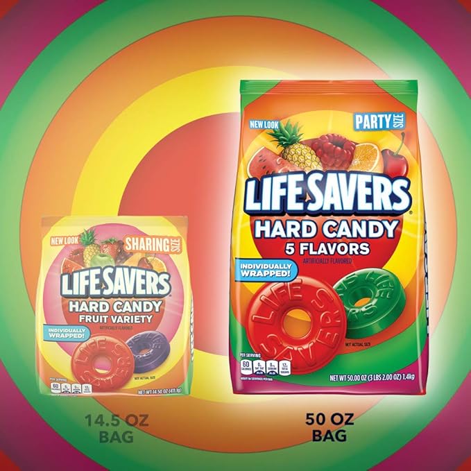 LIFE SAVERS Hard Candy Bag 5 Flavors, Hard Candy Individually Wrapped for Goodie Bags, Road Trips, Treats, Offices, Celebrations, 50-Ounce Party Size