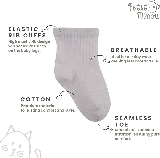 Bella Seamless-Toe Turkish Cotton Ribbed Crew Socks - Stylish and Cozy 6-Pack Baby & Toddler Socks