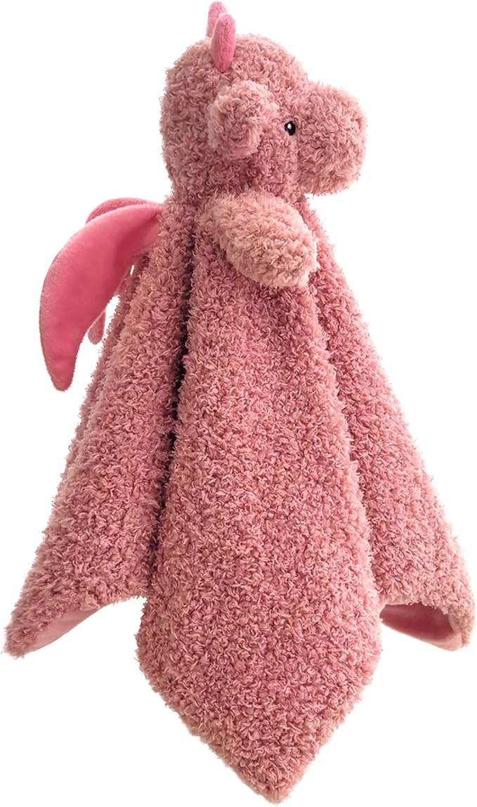 Baby Pale Red Dragon Stuffed Animal Security Blanket, Plush Dinosaur Character Lovey Blanket, Baby Shower/Nursery Gift, Newborn Infant Toddler Snuggle Blankie for Boys Girls, 14 Inches