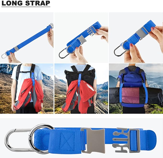 Elastic Jacket Gripper with D-Ring Hook and Buckle, ZINZ D-Ring Hook Baggage Suitcase Straps Belts Travel Accessories, Makes Your Hands Free